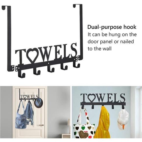 Over The Door Towel Rack Metal Bath Towel Holder Hanger for Bathroom Bedroom - Picture 4 of 6